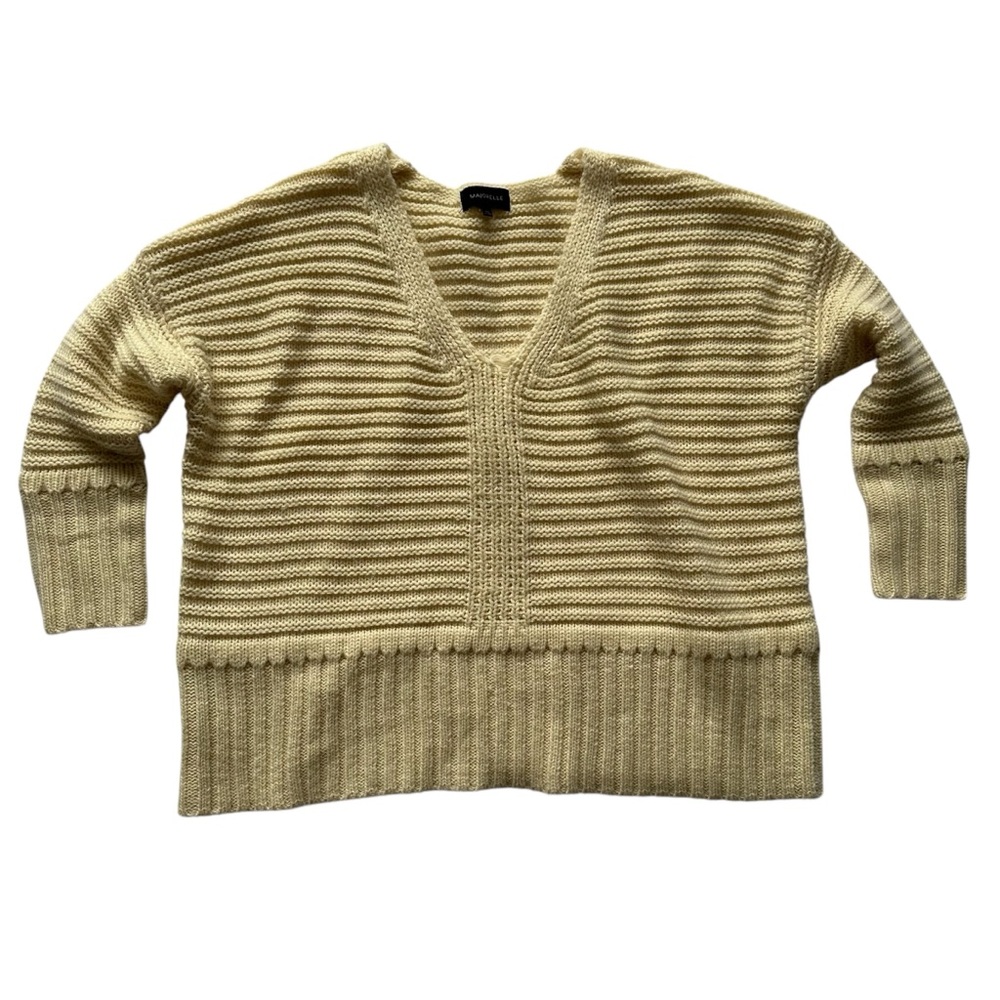 Majorelle X Revolve Cream V-Neck Ribbed Relaxed Boxy Knit Cozy Sweater XS